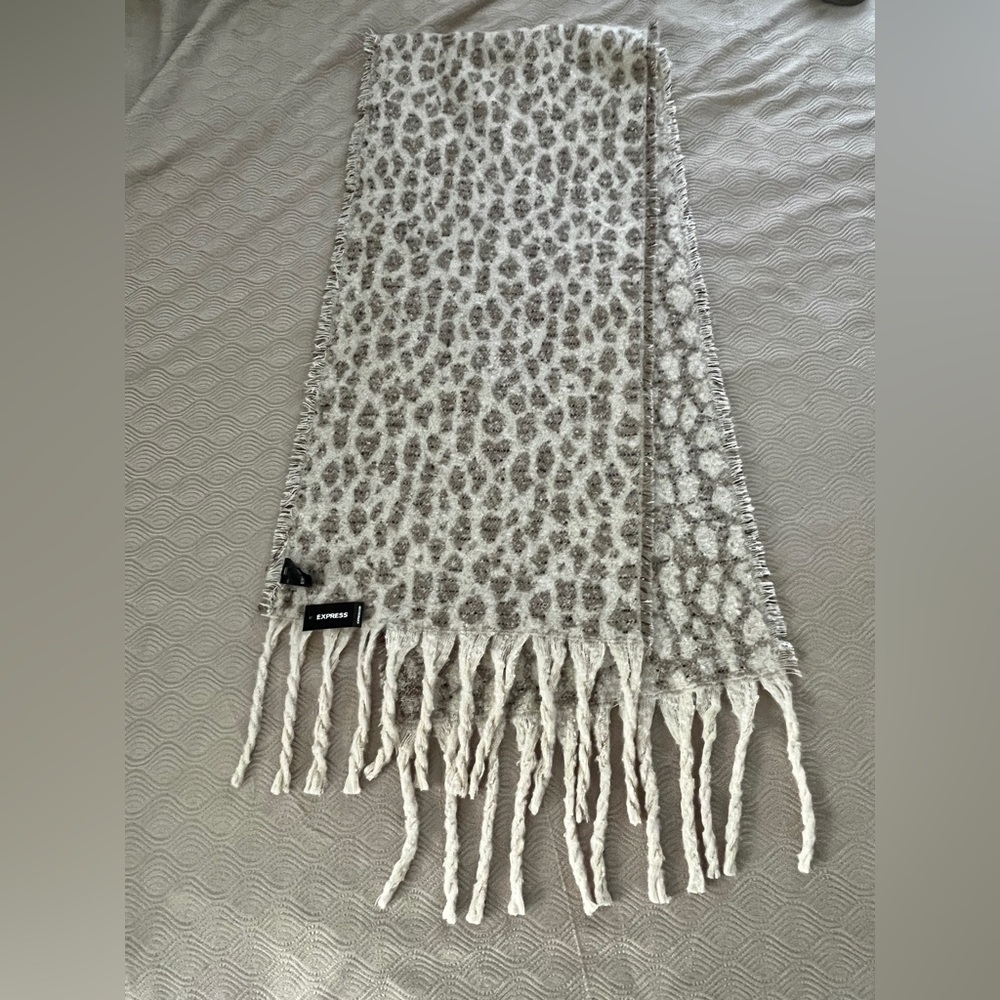 Express cold weather knit with sequin animal print scarf, one size